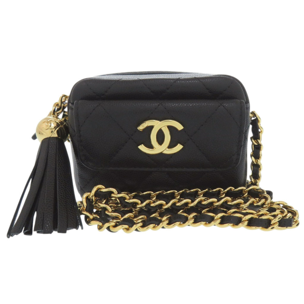Chanel Coco Mark Matelassé Mini Fringe Chain Shoulder Bag AP4744 Caviar Skin ...